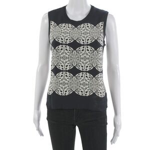 Derek Lam Women Black Geometric Lace Sleeveless Vest Nylon Size S